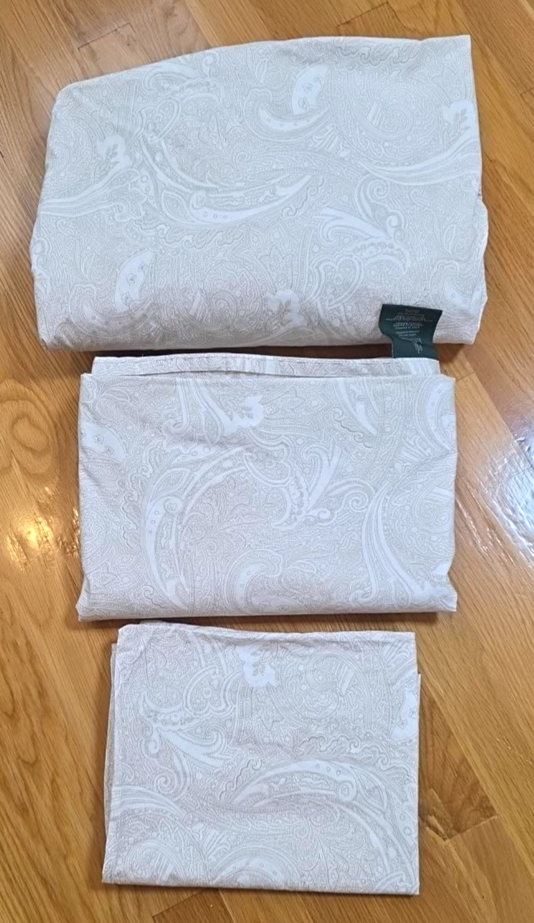 Ralph Lauren Twin Sheet Set 100% Cotton Beige Ivory Paisley Cottagecore Floral